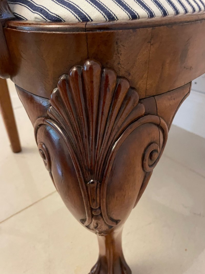 Outstanding Quality Set of 12 Antique Victorian Burr Walnut Dining Chairs - Image 13